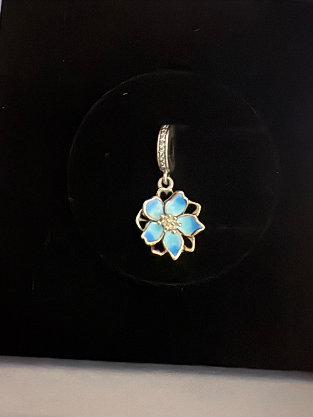 Blue Enamel Pandora  Flower Charm Pendant for Women